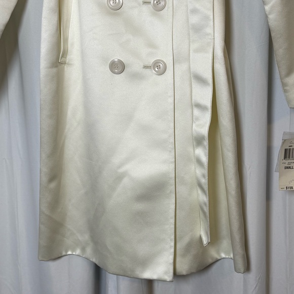INC White Satin Trench Coat Double Breasted Belted Petite Small NWT - Picture 6 of 16